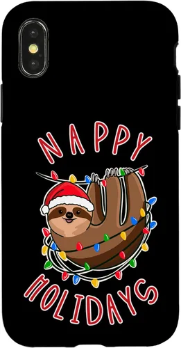 Vista 4 de iPhone 15 Plus Nappy Holidays! Divertido perezoso enredado en la caja de luces de Navidad