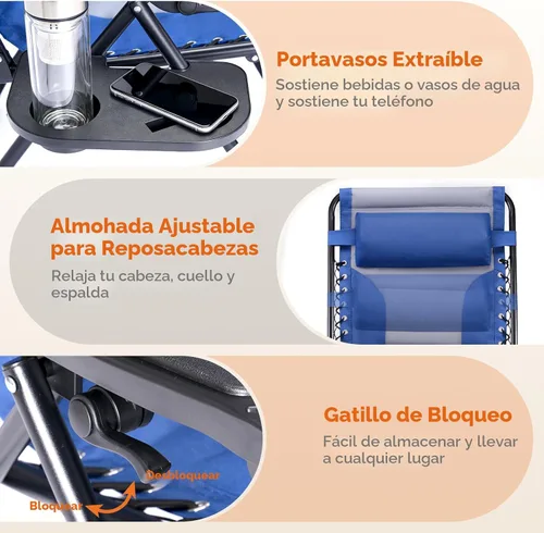 Vista 5 de Sweetcrispy Sillones acolchados de gran tamaño de gravedad cero azul-gris