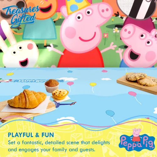 Vista 4 de Treasures Gifted Decoraciones de cumpleaños con licencia oficial de Peppa Pig – Paquete de 3 manteles rectangulares grandes de 54 x 108 pulgadas