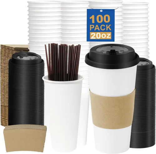 Vista 36 de Paquete de 100 tazas de café desechables de 8 onzas, tazas de papel desechables de color marrón a granel, tazas de café para té caliente, chocolate
