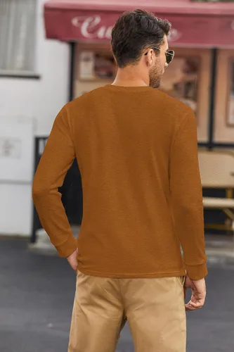 Vista 5 de COOFANDY Camisas Henley de manga larga para hombre con bolsillo