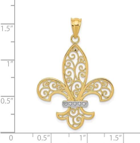 Vista 3 de Diamond2Deal Colgante de flor de Lis de Filigrana chapada en oro amarillo de 14 k y rodio, joyería fina para mujer (L- 1.575 in W- 0.984 in)