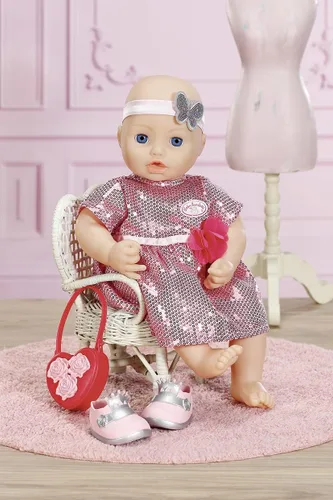 Vista 3 de Baby Annabell Atuendo glamour de lujo de 16.9 in – brillante ropa de fiesta – fácil para manos pequeñas, juego creativo promueve la empatía
