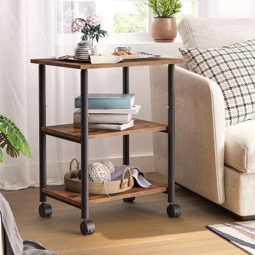 Vista 6 de HOOBRO Soporte para impresora, carrito industrial de 3 niveles para impresora debajo del escritorio con estante, estante de almacenamiento móvil