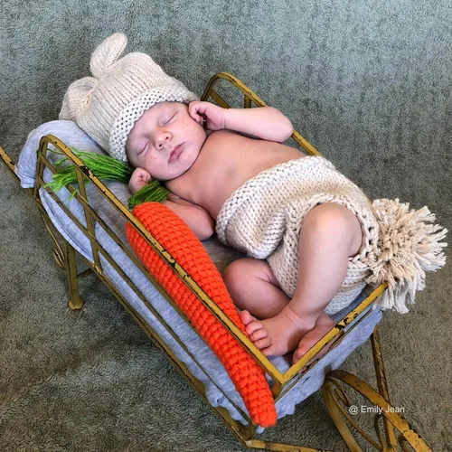 Vista 6 de ISOCUTE Newborn Photography Props Baby Easter Bunny Outfits Handmade Crochet Rabbit Set