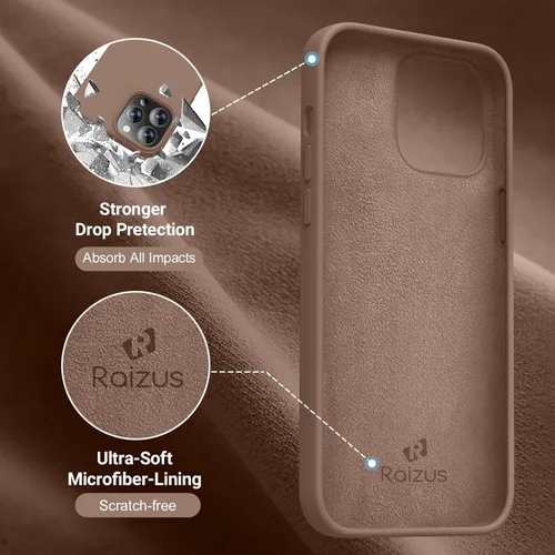 Vista 4 de Funda para iPhone 13 Pro Max, de silicona mejorada [protección a prueba de golpes] con forro de microfibra suave antiarañazos, 6.7 pulgadas Chocolate