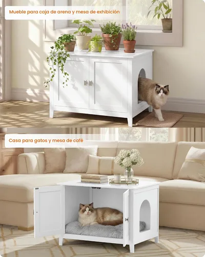 Vista 4 de Feandrea Caja de arena para gatos, puertas dobles, manijas Blanco nube