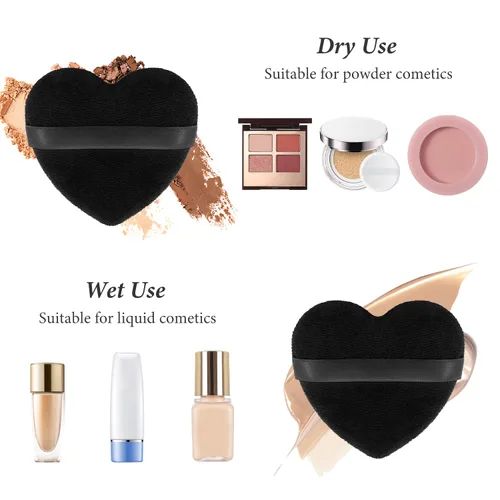 Vista 3 de 12 piezas de polvo en forma de corazón, soplo cosmético para cara, lavable, reutilizable, suave, esponja en polvo, esponja de maquillaje