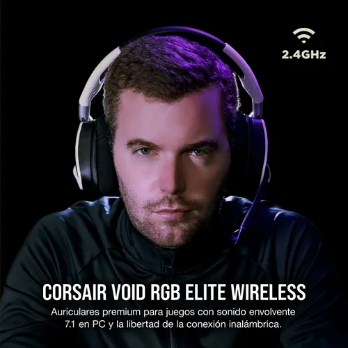 Vista 2 de Corsair Void RGB Elite - Auriculares inalámbricos para juegos, sonido envolvente 7.1, micrófono omnidireccional, almohadillas de malla