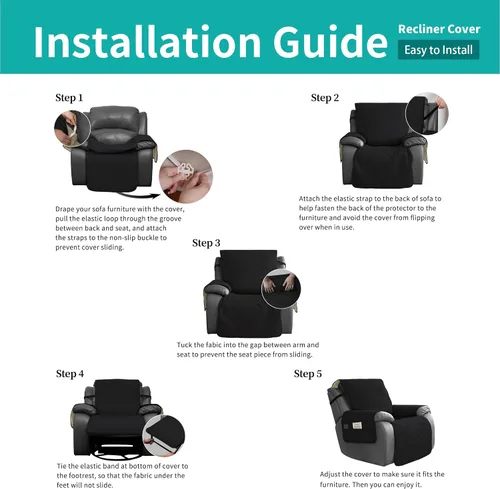 Vista 7 de Easy-Going Funda impermeable para sillón reclinable de gran tamaño con bolsillo, 1 funda de sofá reversible para sillón reclinable, protector