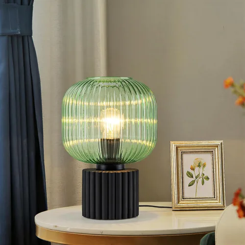 Vista 7 de EDISLIVE Lámpara de mesa pequeña de cristal verde de 7.87 pulgadas, moderna lámpara de noche con linterna vintage con pantalla de vidrio E26