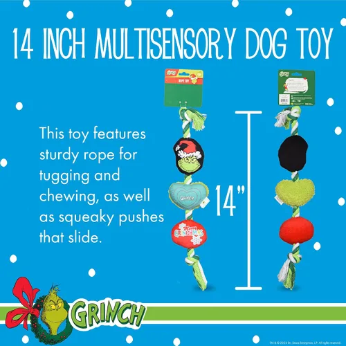 Vista 5 de Dr. Seuss for Pets Cómo el Grinch Robó la Navidad Juguete de Cuerda del Grinch de 14 pulgadas para Perros Juguetes Chirriantes para Perros La