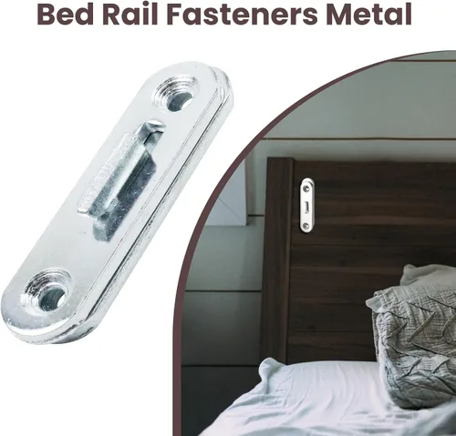 Vista 6 de Antrader Juego de 4 sujetadores de riel de cama de 3 pulgadas, accesorios de conexión de riel de cama de madera, gancho redondo de zinc para cama