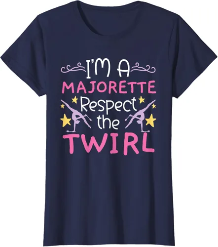 Vista 24 de Camiseta con texto en inglés "I A Majorette Respect The Twirl Baton Twirling", Negro