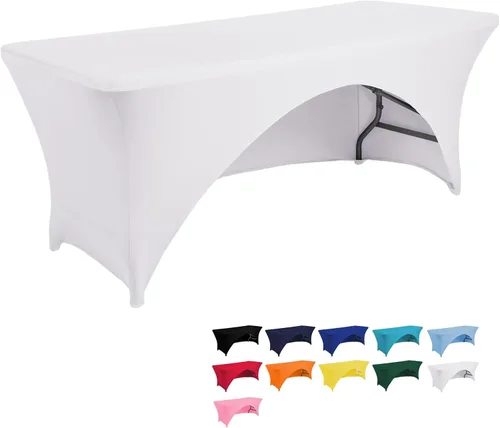 Vista 14 de Jeloris Mantel rectangular de elastano con parte trasera abierta (4 pies, verde) ajustado, lavable, sin arrugas, elástico y elástico para mesa