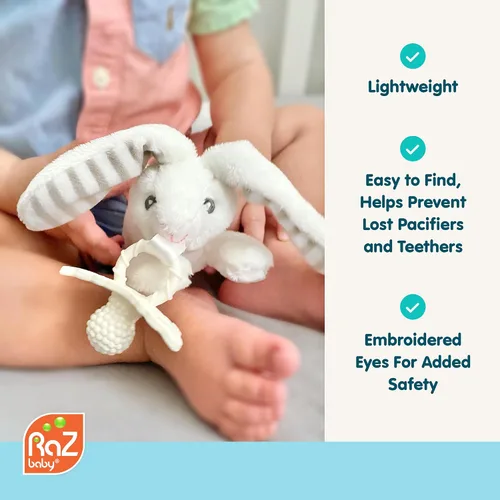 Vista 2 de RaZbaby Oso RaZbuddy con chupete de alivio de dentición RaZberry – Alivio para encías adoloridas con textura inspirada en la naturaleza, mordedor
