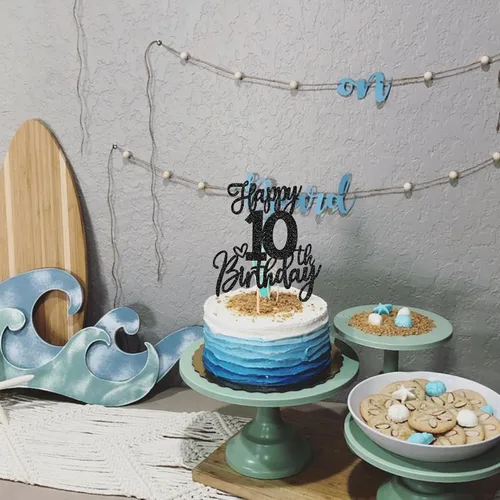 Vista 7 de 1 pieza de decoración para pastel de cumpleaños número 10 con purpurina y texto en inglés "Cheers to 10" Birthday Cake Pick Ten 10 Fabulous Cake