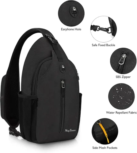 Vista 3 de MAYLISACC Bolso bandolera bandolera para hombres y mujeres, mochila con múltiples bolsillos para viajes, senderismo, mochila de pecho con llavero