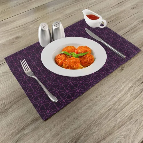 Vista 2 de Ambesonne Juego de 4 manteles individuales índigo, diseño oriental con detalles de hojas de remolino floral, impresión de imagen, manteles
