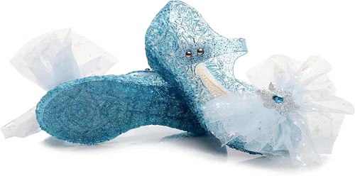 Vista 6 de OMGard Zapatos de gelatina para niñas, sandalias de cumpleaños de princesa de reina de la nieve para niñas pequeñas, sandalias azules con purpurina
