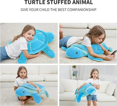 Vista 4 de Dalmao - Animales de peluche de tortuga marina de 28'' gigantes y suaves, gran almohada de tortuga azul oceánica de peluche, peluches de regalo