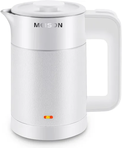 Vista 7 de 0.6L Hervidor Eléctrico Pequeño de Acero Inoxidable, Calentador de Agua Caliente Portátil de Pared Doble, Tetera de Té Mini de Tacto Frío, Apagado