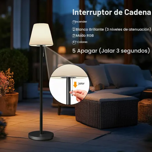 Vista 3 de Gewiny Lámpara de pie exterior Lámparas solares para exteriores Lámpara de pie impermeable recargable Lámpara de pie solar inalámbrica regulable LED