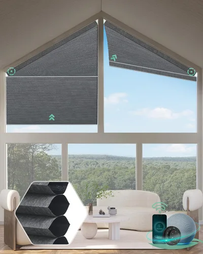Vista 10 de Yoolax Persianas celulares inteligentes, persianas trapezoidales motorizadas derechas, persianas motorizadas con control remoto compatibles