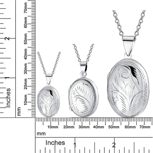Vista 4 de Medallones de estilo vintage con diseño de hojas florales y forma ovalada para mujeres que sostienen fotos de plata 925 con medallón colgante Sm Med