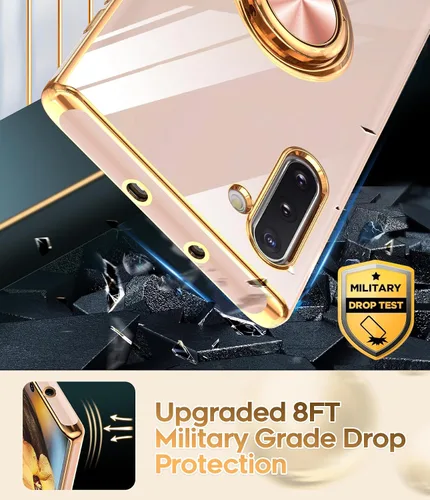 Vista 7 de LeYi Funda para Note 10 - Soporte de anillo giratorio de 360°, soporte magnético, funda protectora con borde de oro rosa chapado