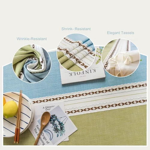 Vista 3 de Pahajim Mantel Rectangular a Rayas con Borlas Mantel Grueso de Lino y Algodón para Picnic al Aire Libre, Comedor y Decoración de Cocina para Fiestas