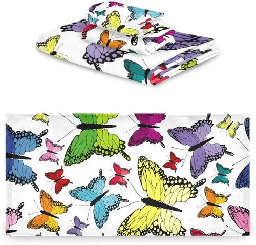 Vista 2 de Butterfly - Juego de toallas de 3 piezas con toalla de baño, toalla de mano y toallita, juego de toallas suaves de alta absorción para baño, hotel