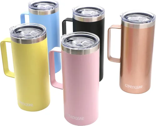 Vista 7 de Ezprogear Taza de café de acero inoxidable de 32 onzas con aislamiento y asa, tapa (32 onzas, taza rosa clavel) Vaso aislante, con asa, con tapa