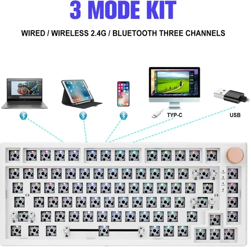 Vista 3 de Feker IK75 Pro - Kit de teclado mecánico de junta de 75 % - InalámbricoAlámbrico2.4 GHz Kit de teclado programable personalizado - Interruptor