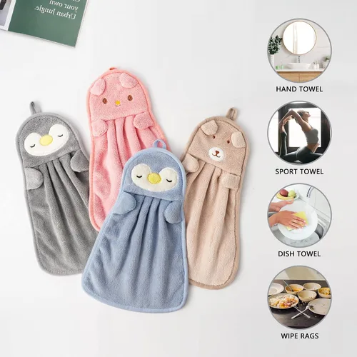 Vista 6 de BATTILO HOME Paquete de 4 toallas de mano para niños para baño, toallas de baño con lazo para colgar, toallas de mano de microfibra para cocina