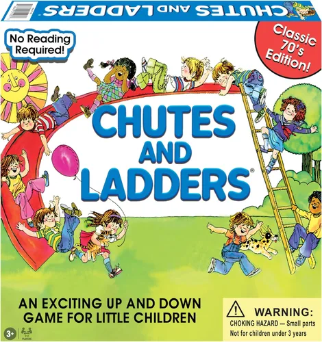 Vista 2 de Serpientes y Escaleras Clásico con Arte de los años 70 por Winning Moves Games USA para Niños de 3 Años en Adelante, Juegos Preescolares para 2-4