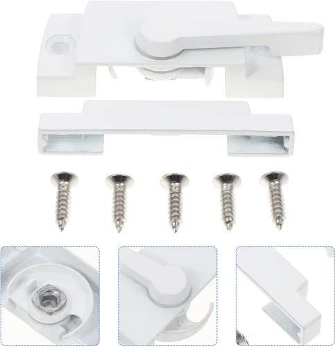 Vista 9 de COLLBATH 2 Sets White Zinc Alloy Cam Sash Locks Sliding Window Security Latches Right-Handed with Base for Home Anti-Theft Window Hardware