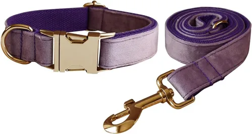 Vista 23 de Love Dream Juego de collar y correa de terciopelo para perro, suave y cómodo, correa ajustable y collar con hebilla de metal resistente para perros
