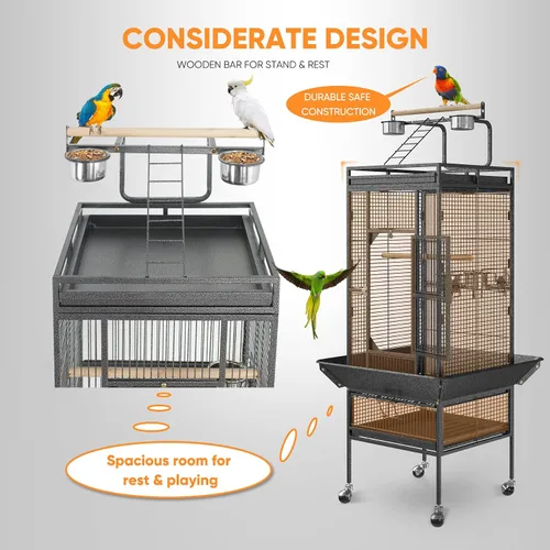 Vista 6 de SUPER DEAL PRO Jaula Grande para Pájaros 2 en 1 de 61 pulgadas con Soporte Rodante Playtop Loro Chinchilla Pinzón Guacamayo Conure Cacatúa Cockatoo