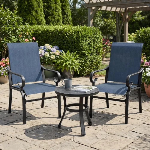 Vista 3 de NUU GARDEN 3-Piece Patio Bistro Set,2 Textilene Chairs and 1 Table,Blue and Black