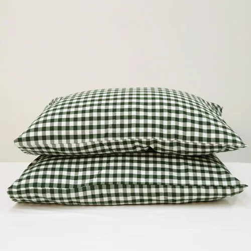 Vista 73 de MooMee Juego de 2 fundas de almohada de cuadros 100% algodón lavado con textura parecida al lino, transpirable, duradera, suave y cómoda
