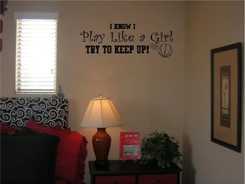 Vista 2 de CreativeSignsnDesigns Play Like a Girl Try to Keep Up - Calcomanía de pared grande de vinilo para baloncesto (negro)