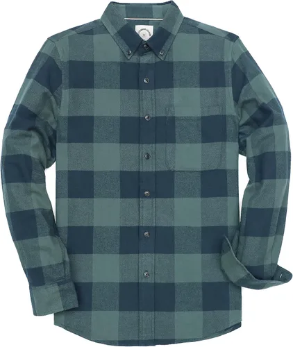 Vista 38 de Dubinik® Camisa de franela, para hombre, de manga larga, a cuadros, suave, 100% algodón, informal, con botones, ajuste regular Gris Negro