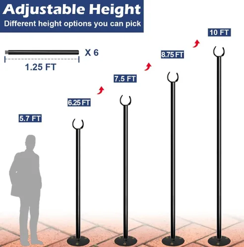 Vista 3 de Poste para tiras de luces de 10 pies para exteriores, poste de iluminación de metal resistente para suelos duros, patios traseros de madera, patio