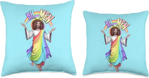 Vista 3 de JeGaysus Gay Jesus 'Ah, Men' - Pride Merch Special-Amen - Almohada de 16 x 16 pulgadas, multicolor