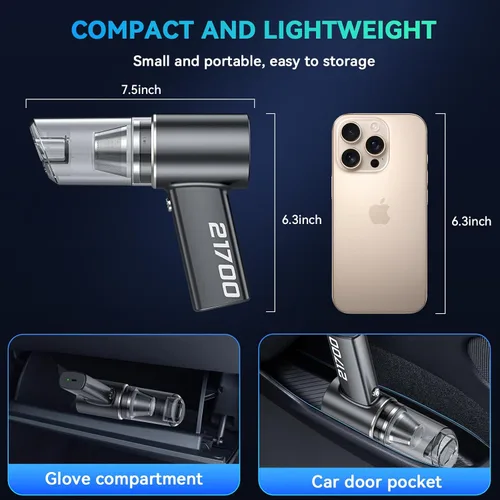 Vista 7 de Aspiradora portátil inalámbrica con motor sin escobillas, potencia de succión de 16000 PA, plumero de aire comprimido 3 en 1 y soplador de aire