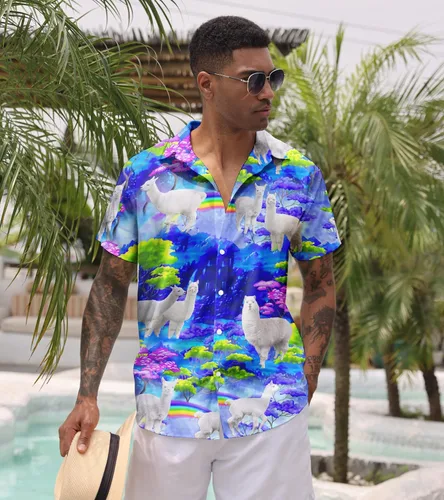 Vista 3 de ALISISTER Camisas de vestir novedosas para hombre, con botones, divertido patrón 3D, camisa hawaiana de verano, vacaciones y playa