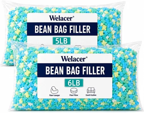 Vista 10 de Relleno de puf de 5 libras, relleno de espuma viscoelástica triturada azul para almohadas y camas para perros