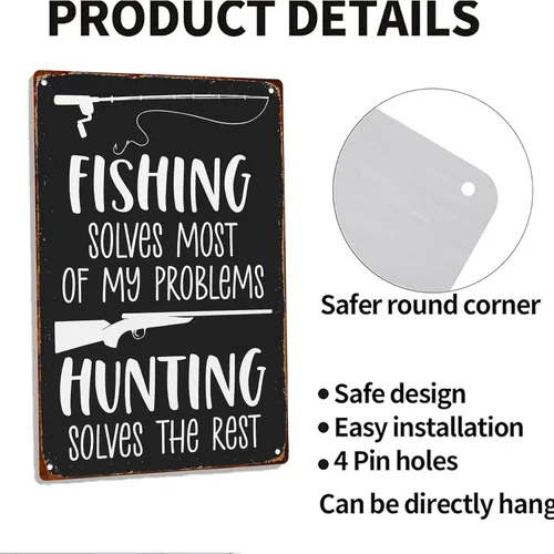 Vista 4 de Cartel de metal retro para decoración de pared con texto en inglés «Fishing Hung Hung» para garaje, hombre, cueva, baño, dormitorio, granja