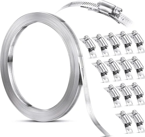 Vista 10 de Ripeng Abrazaderas de manguera de acero inoxidable, kit surtido de abrazaderas de manguera de conducto de engranaje helicoidal grande, abrazaderas